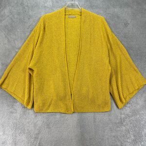 Anthropologie Cardigan Sweater Women Mustard Yellow Tight Knit Open Front Winter